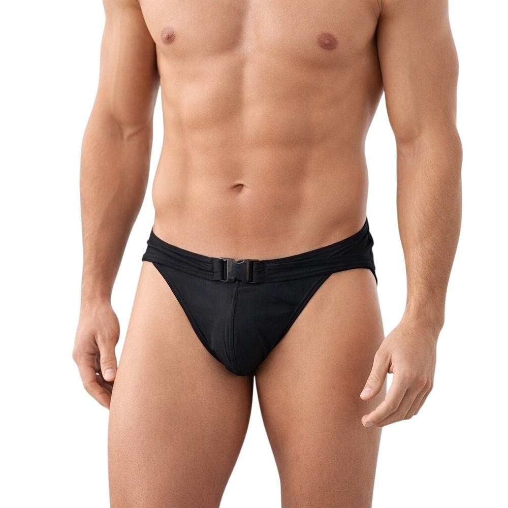 Andrew Christian Small (28-31) Black Wrap Buckle Bikini Swim Briefs 70117 NWT - Picture 2 of 12